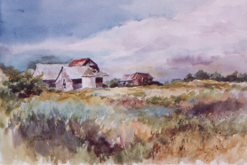 Distant Farm Watercolor